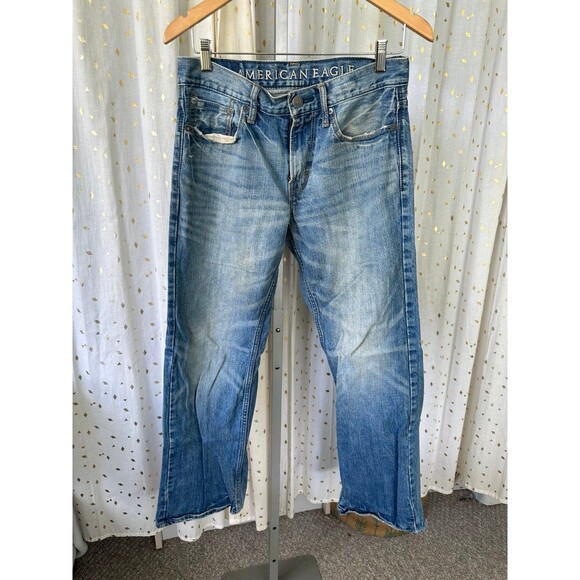 American Eagle Men's 100% Cotton Factory Faded Distressed Bootcut Jeans W30 - Picture 2 of 5